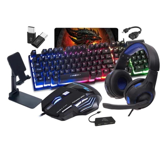 Teclado Led E Mouse Gamer Pc + Kit Cel Mobilador + Headset