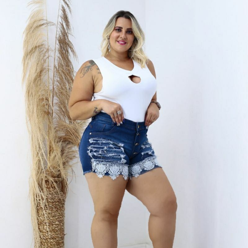 Short Feminino Jeans Plus Size Lycra Levanta Bumbum Moda