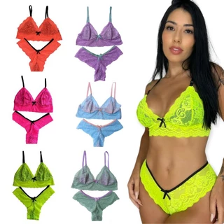 Kit 5 Conjunto Lingerie Feminino Calcinha e Sutiã Adulto Cropped sem bojo Moda íntima