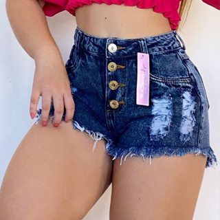 Shorts Jeans Feminino Adulto Detalhe Cintura Alta Com Zíper 722