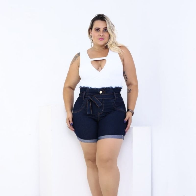 Short Jeans Cintura Alta Feminino Plus Size C/ Lycra (46 Ao 54