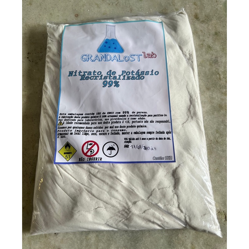 Nitrato de potássio Em Pó 99% Recristalizado purificado puro - 1KG ( FERTILIZANTE)