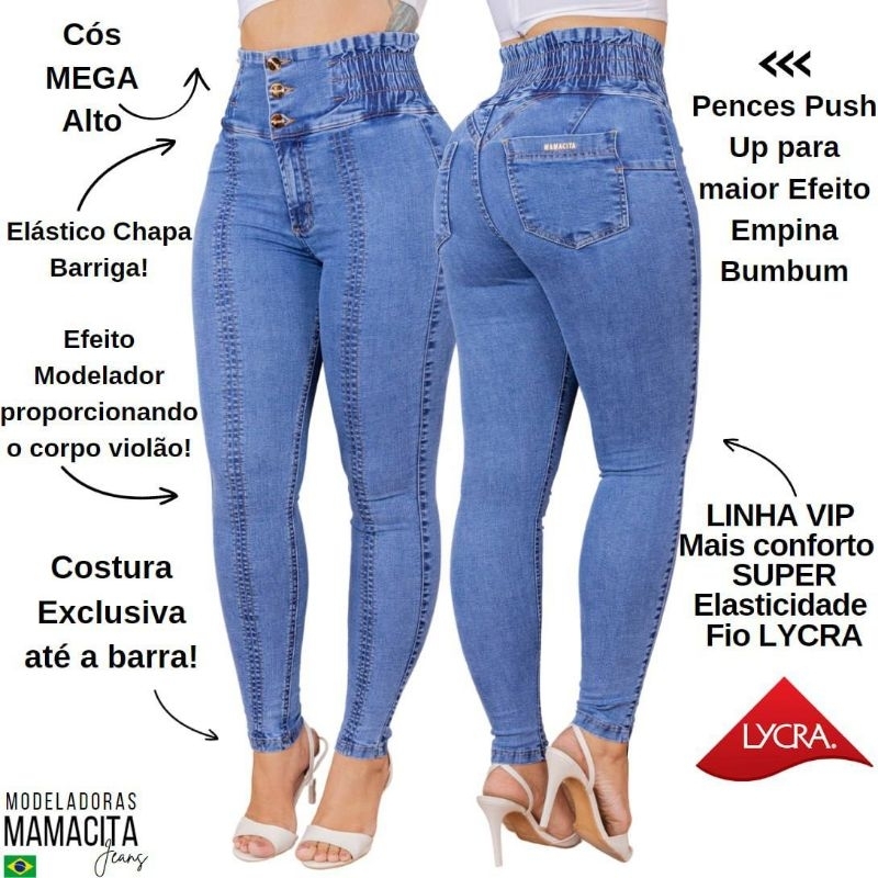 Calca Jeans Feminina Glamourosa Cris Marmorizada Mamacita Cintura alta ...