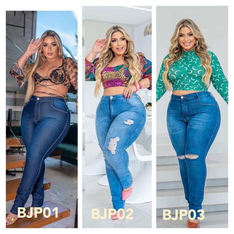 Calça Jeans Plus Size Feminina Flare Cintura Alta Até O 66