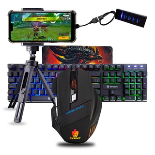 Kit Mobilador Completo Gamer Barato P/ Jogar Free Fire Teclado e Mouse Led Rgb Com Fio Usb P/ Celular em Oferta na Shopee
