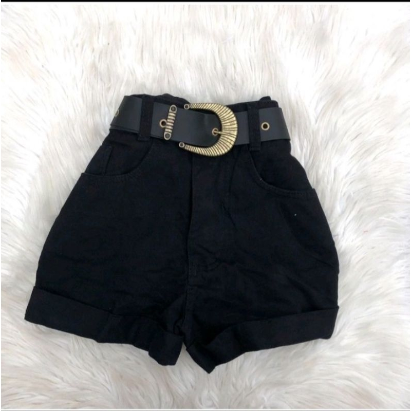 Short Feminino Jeans Cintura Alta + Cinto 