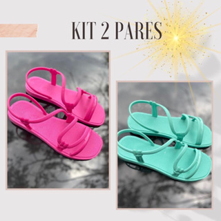 Kit 2 Pares Papete Feminina Rasteirinha Solar Confortável