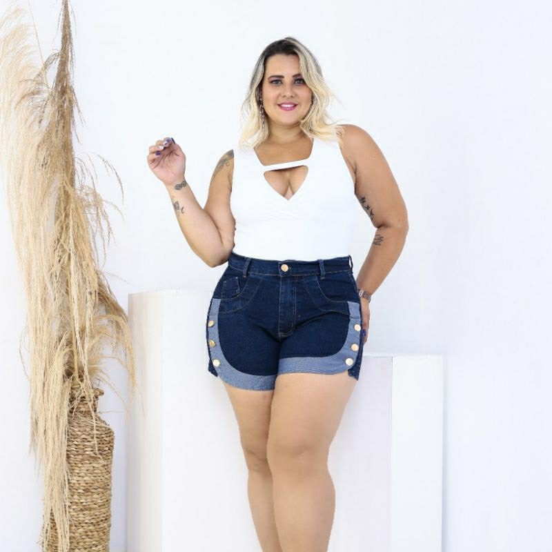 Short Meia Coxa 36 ao 50 Jeans Claro Cintura Alta Plus Size