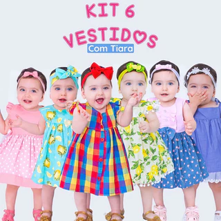 Kit 6 Vestido de Bebê Menina Infantil Luxo com Tiara 100% Algodão 2 - 18 Meses Mundo Nina Kids
