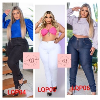 CALÇA FEMININOJEANS Plus Size PRETO, BRANCO E TRADICIONAL Cintura Alta- CURVE