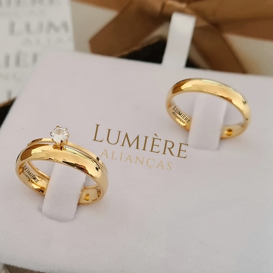 Par De Alianças Casamento Noivado 4 mm Ouro 24k Banho Arredondada Polida