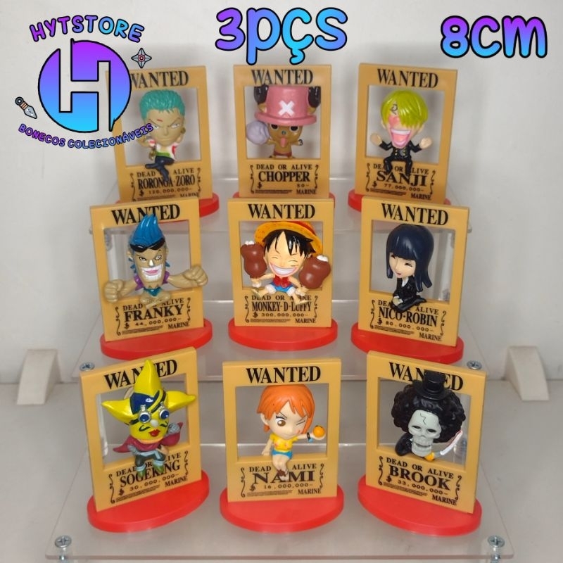 Pacote com 3 peças One Piece Action Figure Luffy Zoro Sanji Nami Usopp Brook Franky Robin Chopper Hytstore