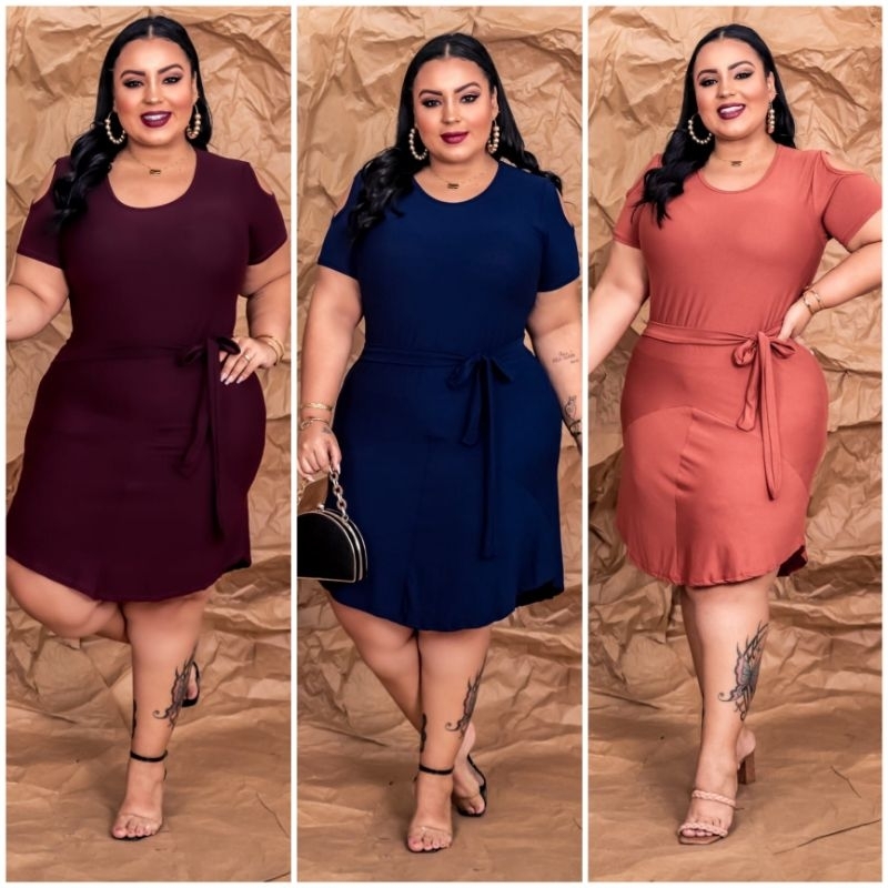 vestido Lary plus size moda cristã evangélica listrado e liso verão Lindíssimo detalhe no ombro confortável midi amarra lateral lançamento fabricação própria