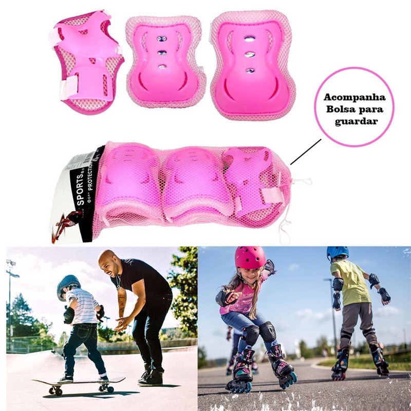 Kit Proteção Infantil Joelheira Cotoveleira Munhequeira 0132 Skate ...