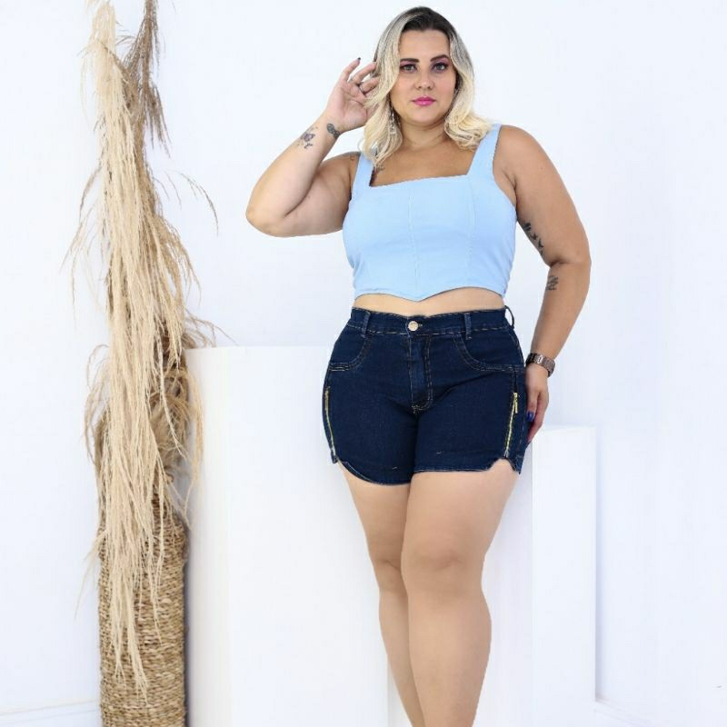 Shorts Jeans Feminino Plus Size C/ Lycra Grande Moda Verão