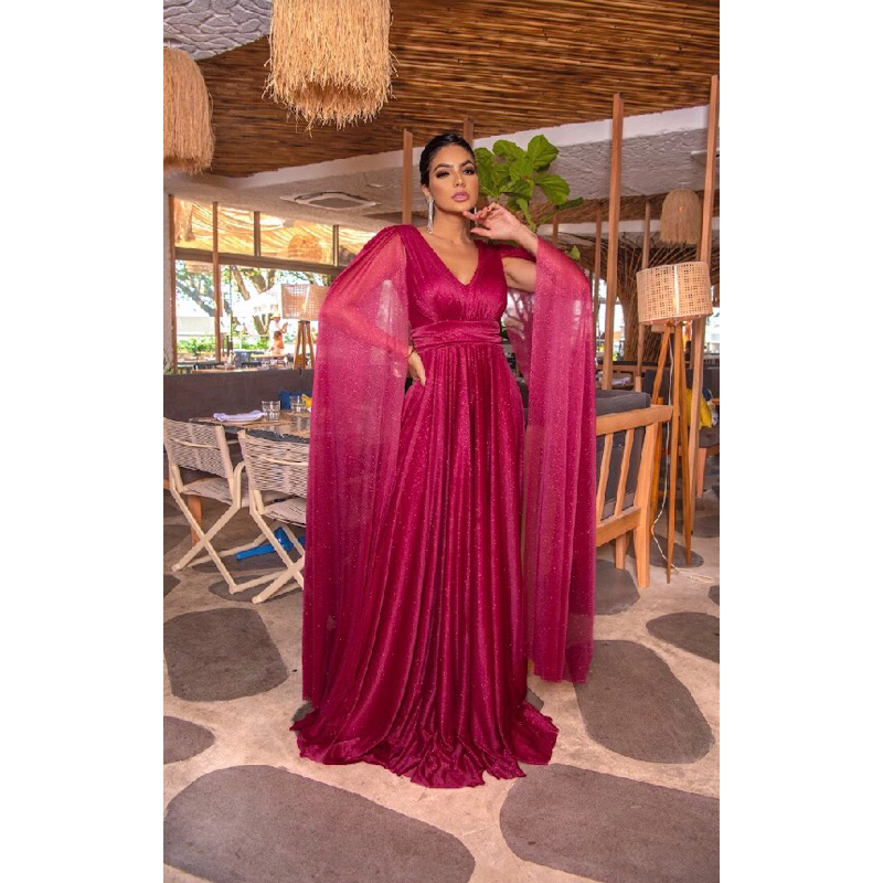 Vestido Marsala Madrinha/Formatura Tecido Tule Com Brilho e Bojo 38-42