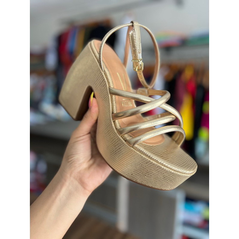 salto meia pata dourado | Shopee Brasil