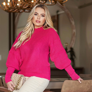 Blusa Manga Bufante Tricô Tricot blogueira inverno