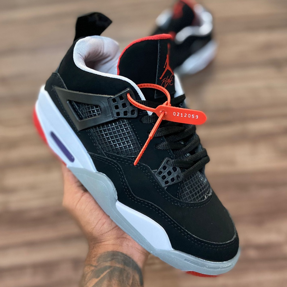 Tênis níke Air Jordan 4 Retro OG Bred Preto Vermelho com Lacre LINHA PREMIUM PROMOÇÃO