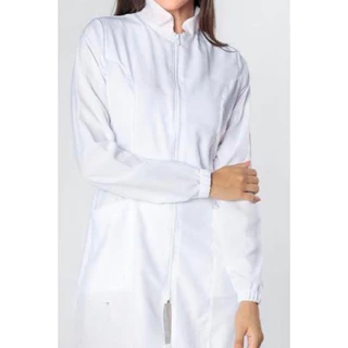jaleco acinturado zíper branco manga longa Gabardine premium direto da fábrica