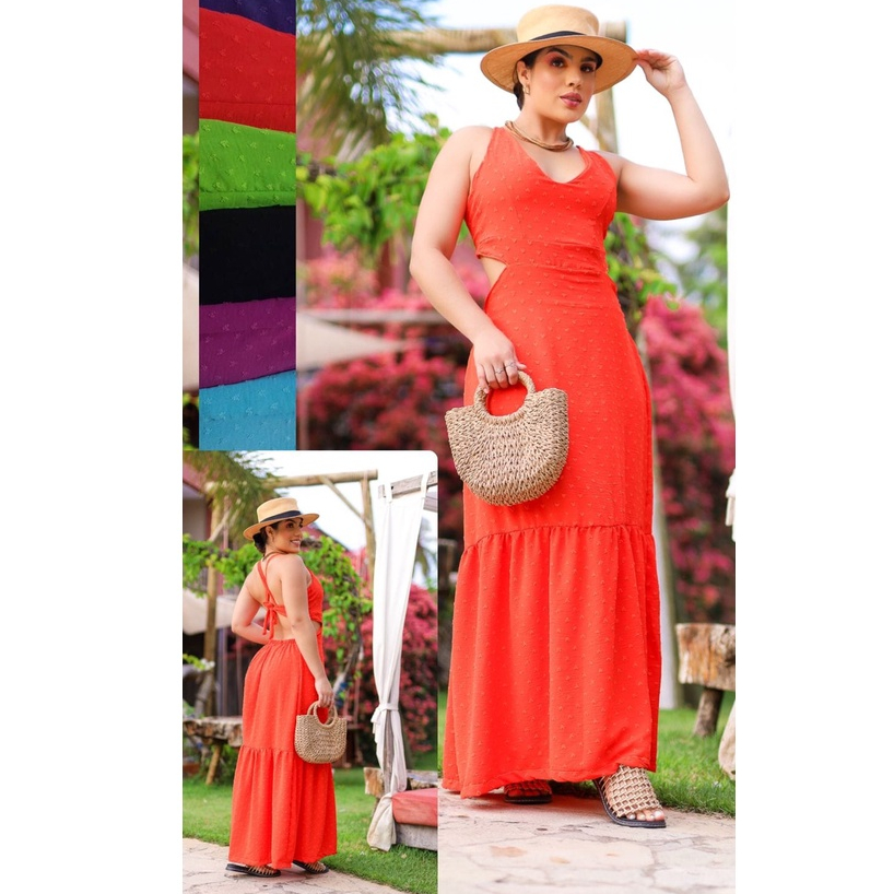 Vestido Longo Em Malha Crepe Duna Air Flow Pipoca Pipoquinha AlÇa Amarra Costas Nc Shopee Brasil 5587