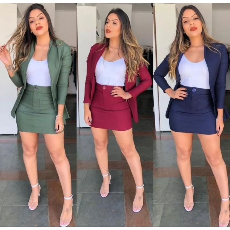 Conjunto blazer e saia social feminino bengaline alfaiataria | Shopee ...