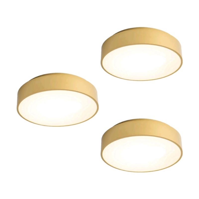 kit 3 lustre luminária plafon sobrepor redondo duas lâmpadas alumínio dourado perolizado 25x25