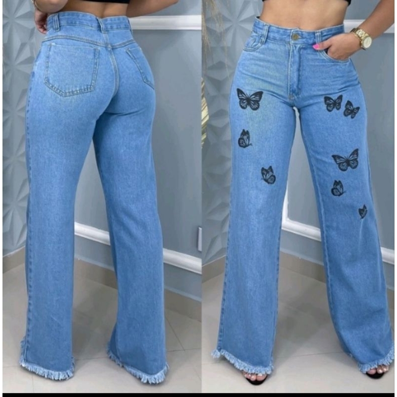 CALCA WIDE LEG DESENHADA FEMININA ESCRITA  Jeans de mulheres, Moda jeans  feminina, Customização de calça jeans