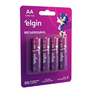 4 Pilhas Pequena AA Recarregável Elgin 2700 mAh Blister C/4 Unid