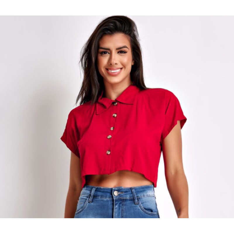 Blusa Feminina Cropped Camisa Social Viscolinho | Shopee Brasil