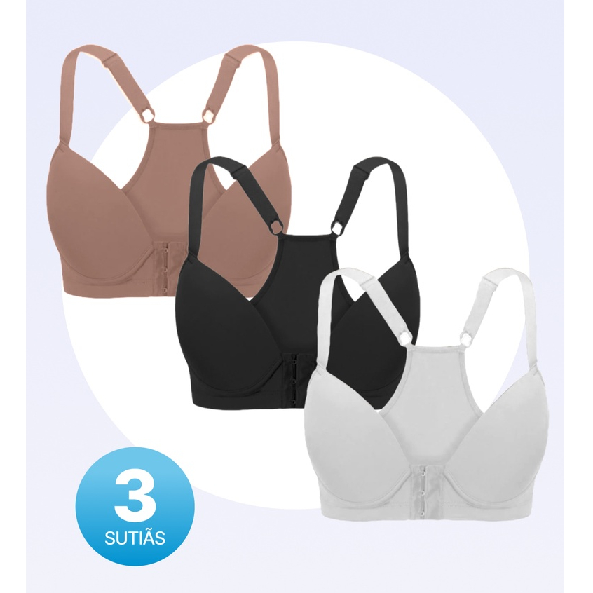 KIT 3 Sutiã Reforçado Microfibra e Renda Fita Premium Lingerie Com Bojo e  Com Aro