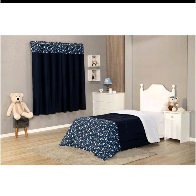 Jogo de quarto infantil Menino Edredom + Cortina Percal 180 fios ...