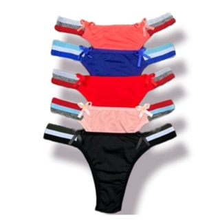 kit de 5 calcinhas femininas em microfibra com pala de elástico colorido nas laterais tanga lingerie luxo !