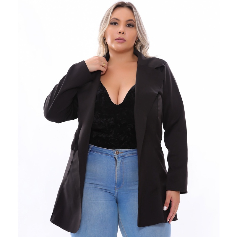 Sobretudo Max Blazer Plus Size Neoprene Feminino Longo P Ao G3 Shopee