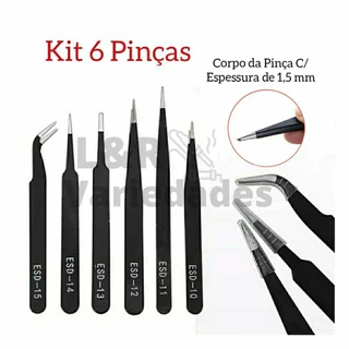 Kit 6 Pinças Antiestáticas Reparo Eletrônica Celular Artesanato