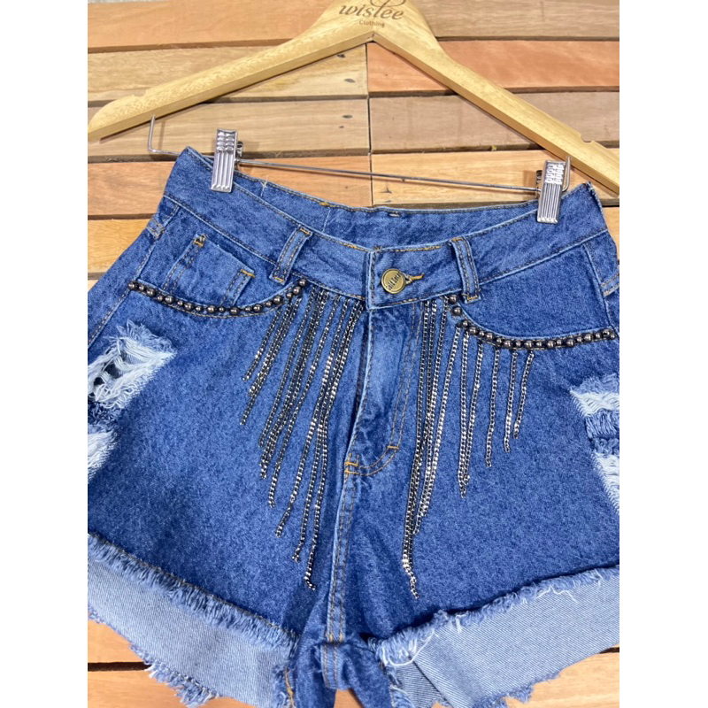 Short azul curto verão feminino tipo cetim P | semi novo desapego bazar  brechó