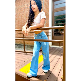 calça wide leg jeans juvenil infantil pantalona