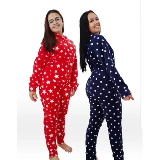 pijama macacão de inverno com capuz feminino adulto e infantil