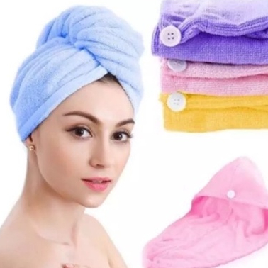 Kit C/3 Toalha Microfibras Com Botão Grossa Mágica Para Cabelo Secar Rápido Touca Banho Casa Promoção