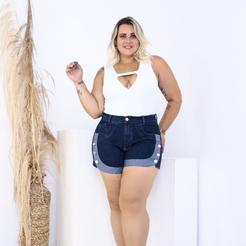 Shorts Plus Size Jeans Com Lycra Feminino Tamanho Grande