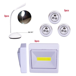 Kit 9 Luminárias Led Diferentes Armário Mesa Corredor a Pilha Quadrado Redondo