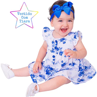 Vestido de Bebê Menina Infantil Luxo Floral Azul - Mundo Nina Kids