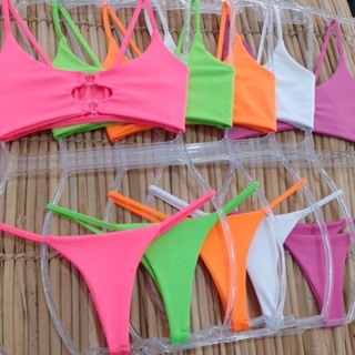 Conjunto Biquíni Argolas sem Bojo calcinha Fio Dental Ref Conj Argolas