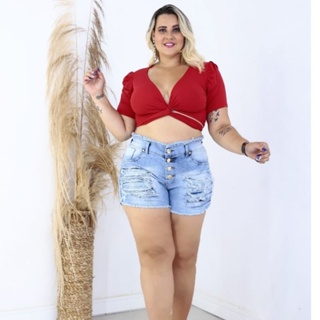 Short Jeans Cintura Alta Feminino Plus Size C/ Lycra (46 Ao 54)