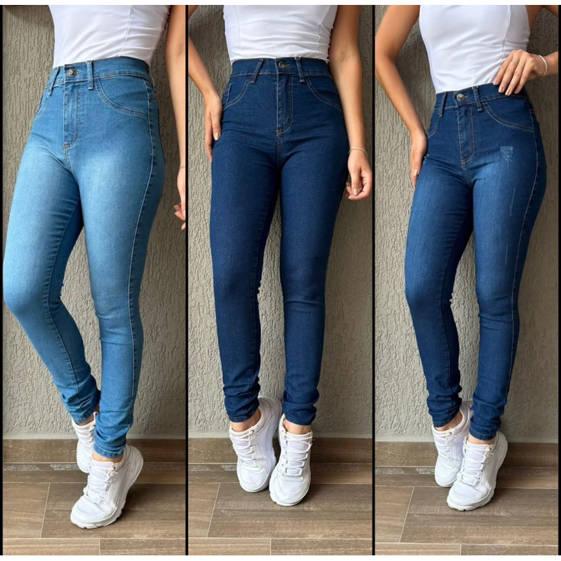 Calça Jeans Skinny 375 Cintura Alta Cós Alto Feminina Qualidade Premium Com  Bolsos Algodão Azul Azul Marinho - Faz a Boa!
