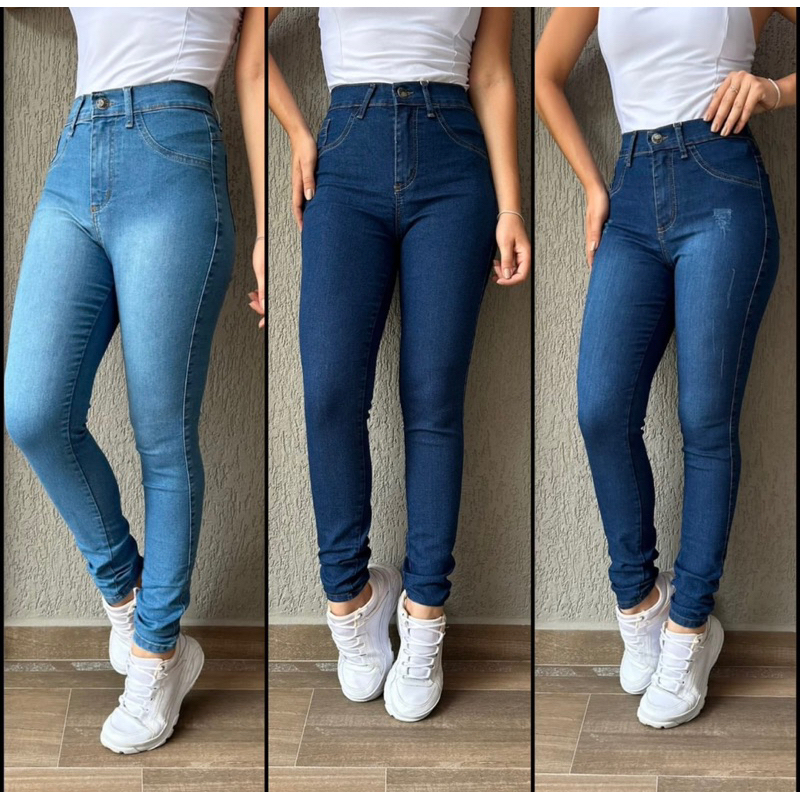 Calça Jeans Feminina Cintura Alta Skinny Premium Levanta Bumbum com  Elastano