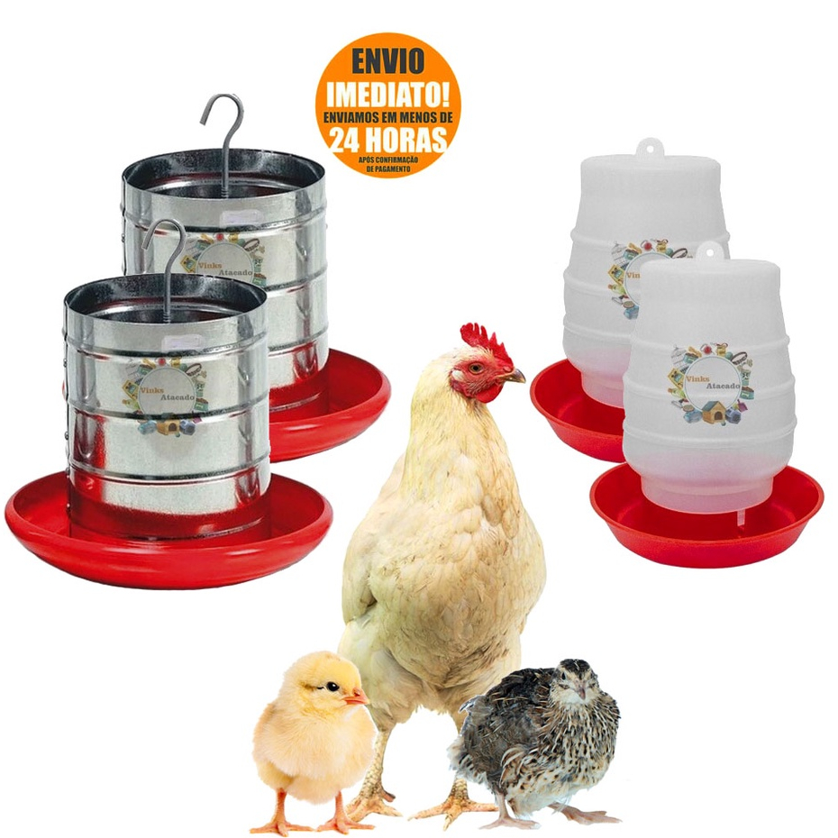 Kit 2 Comedouro Galvanizado 3Kg + 2 Bebedouro Pendurar Automático 2 ...