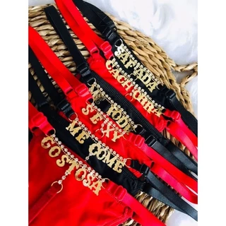 Calcinha com palavra tanga com strass pingente roupa íntima lingerie