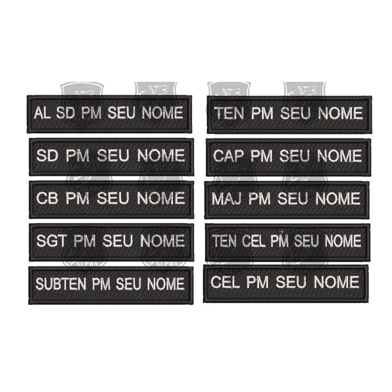 Tarjeta Bordada Preta e Branco Com Velcro Novo Padrão Farda PMBA