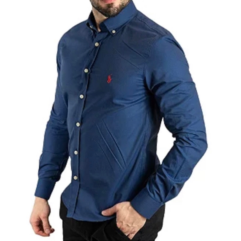 Camisa Slim Fit Botao na gola Luxo Micro Xadrez Bordado Entrega Imediata